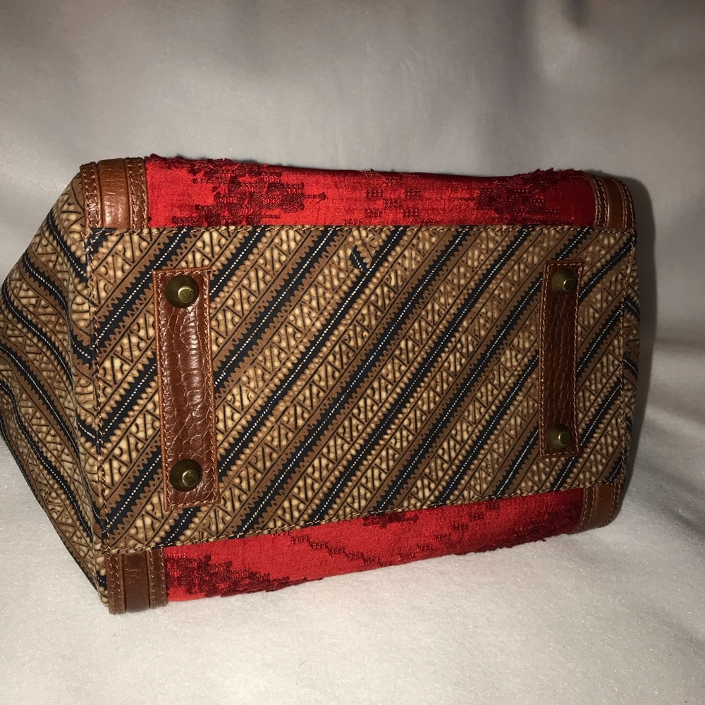Brand new brown leather ethnic Batik Tote Bag - Picture 4 of 5
